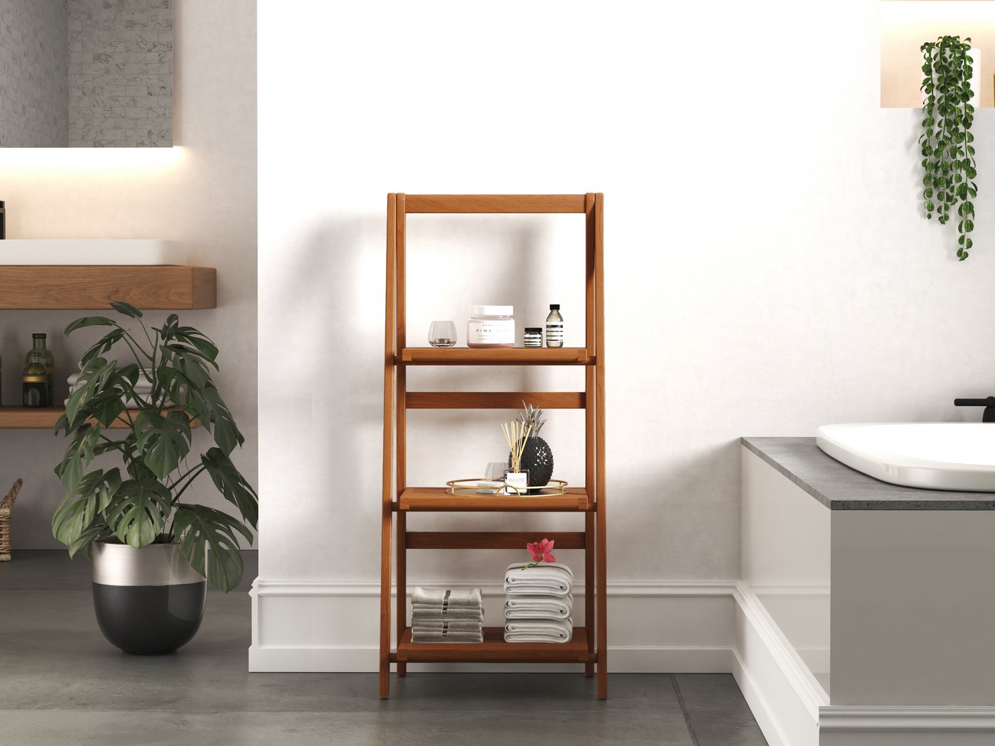 Destiny Leiterregal SPA & LIVING, 3 Ablagefächer, 46x34x103 cm, Teak
