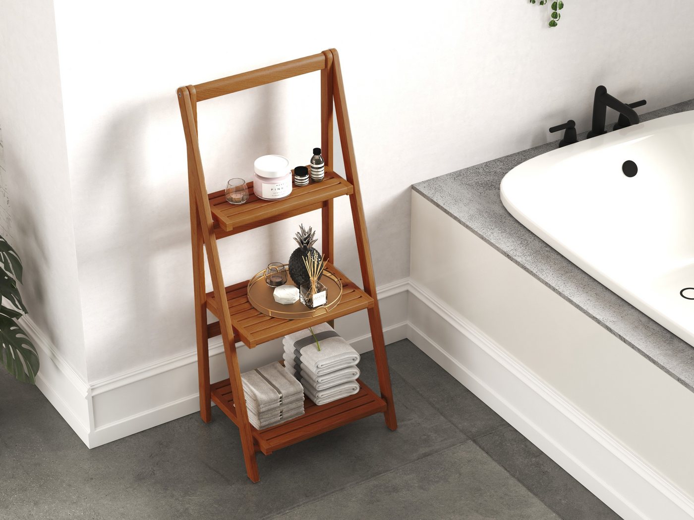 Destiny Leiterregal SPA & LIVING, 3 Ablagefächer, 46x34x103 cm, Teak Bild 3