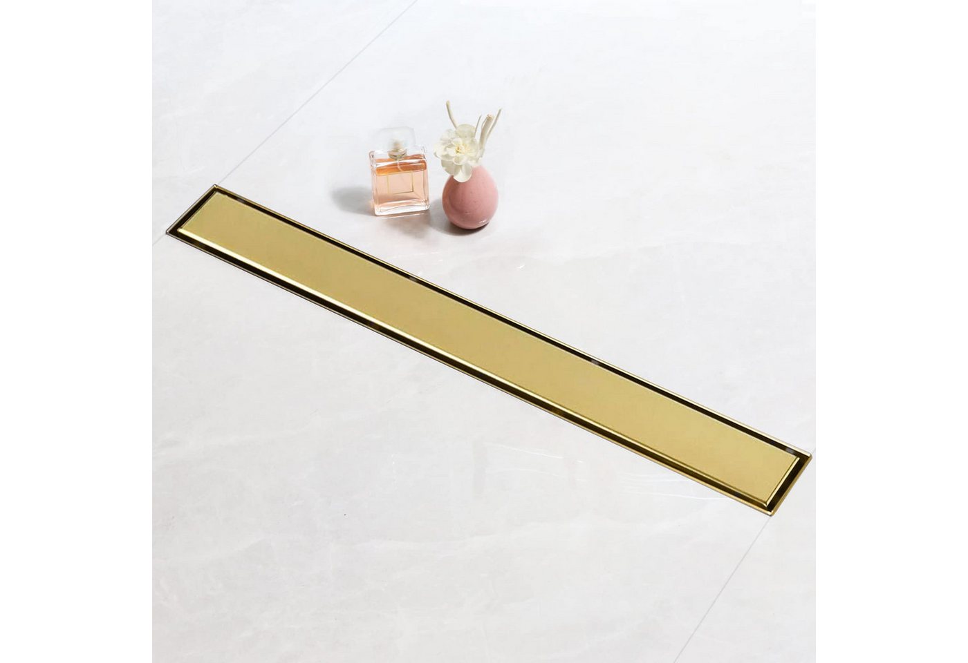 SaniteModar Duschrinne Gold, befliestbar & extra flach, Edelstahl Bodenablauf, 1-St., 2-in-1 wendbare Duschrinne, 60 cm Bild 4