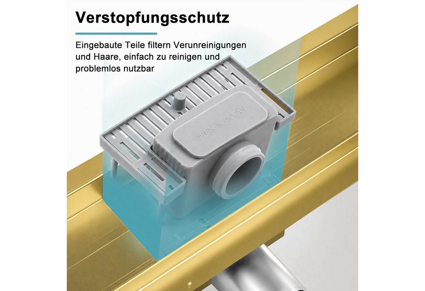SaniteModar Duschrinne Gold, befliestbar & extra flach, Edelstahl Bodenablauf, 1-St., 2-in-1 wendbare Duschrinne, 60 cm Bild 5