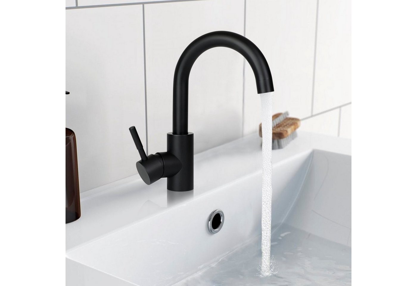 ZMH Waschtischarmatur Hochdruck Edelstahl 360° drehbar mit Warm-/Kaltwasser fürs Badezimmer (Mischbatterie Badarmatur) Einhebelmishcer, Edelstahl, G3/8-Anschluss, Einhebelmischer
