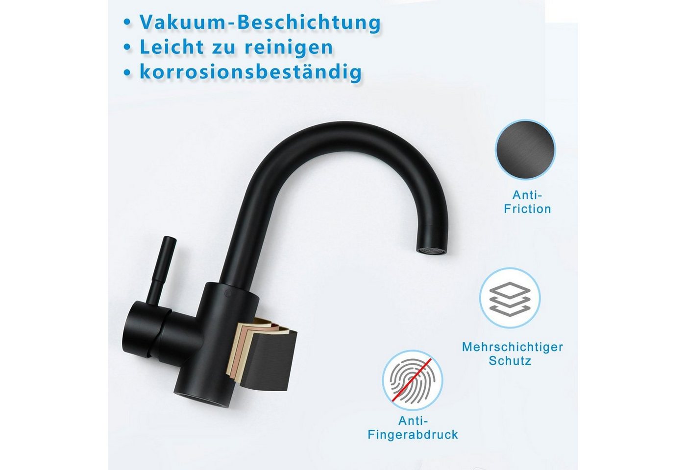 ZMH Waschtischarmatur Hochdruck Edelstahl 360° drehbar mit Warm-/Kaltwasser fürs Badezimmer (Mischbatterie Badarmatur) Einhebelmishcer, Edelstahl, G3/8-Anschluss, Einhebelmischer Bild 3