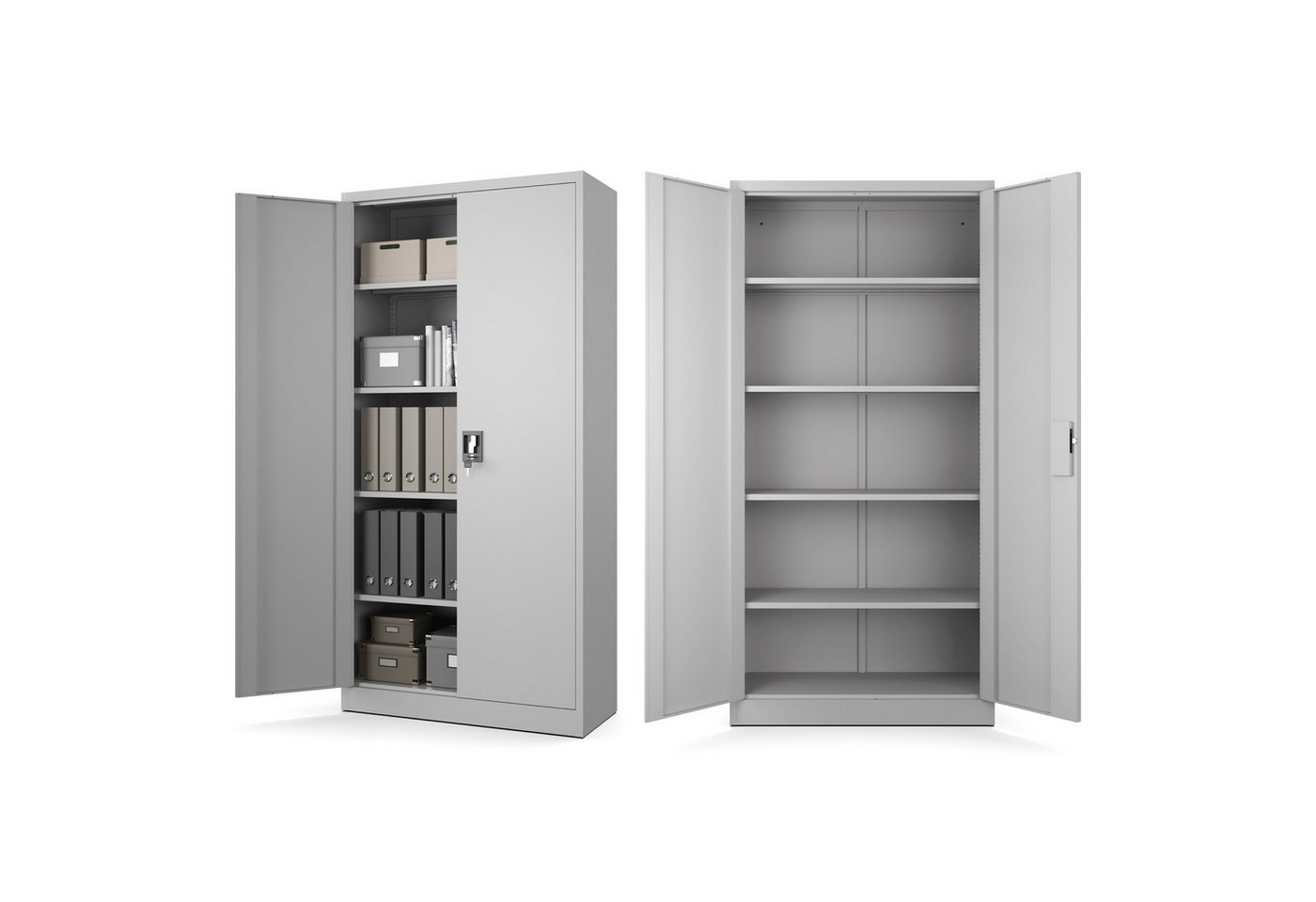 Muralo Aktenschrank Metallschrank für Dokumente, Doppeltür mit Schloss, ideal für Büro (1-St., 50 kg Traglast, 185×90×40 cm) Zwei Schlüssel, Doppeltür, passt 50 Ordner, 4 verstellbare Regale