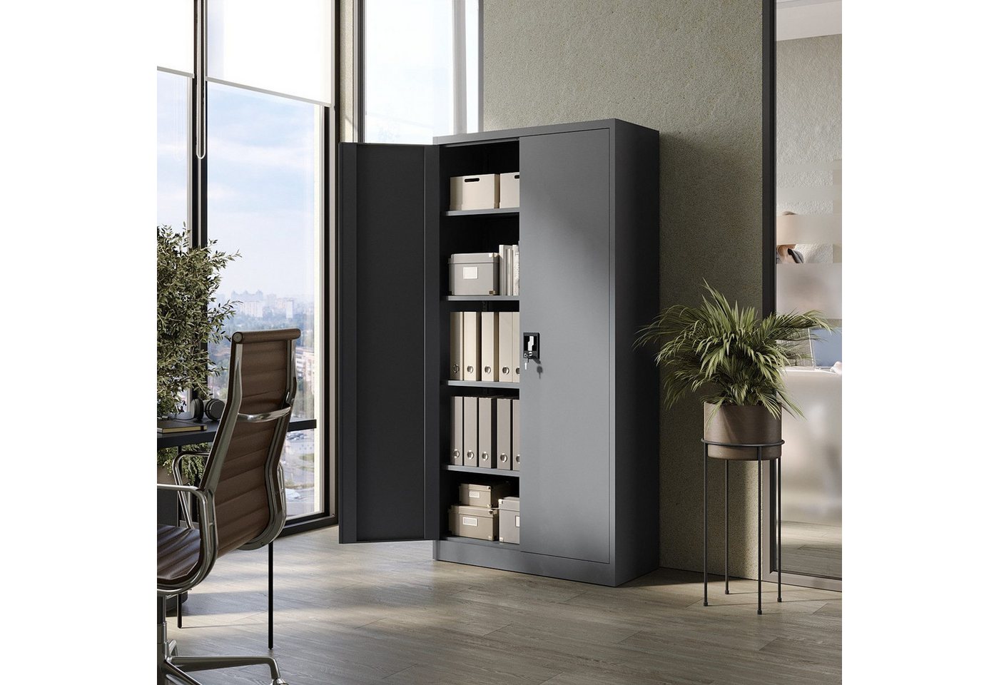 Muralo Aktenschrank Metallschrank für Dokumente, Doppeltür mit Schloss, ideal für Büro (1-St., 50 kg Traglast, 185×90×40 cm) Zwei Schlüssel, Doppeltür, passt 50 Ordner, 4 verstellbare Regale Bild 2