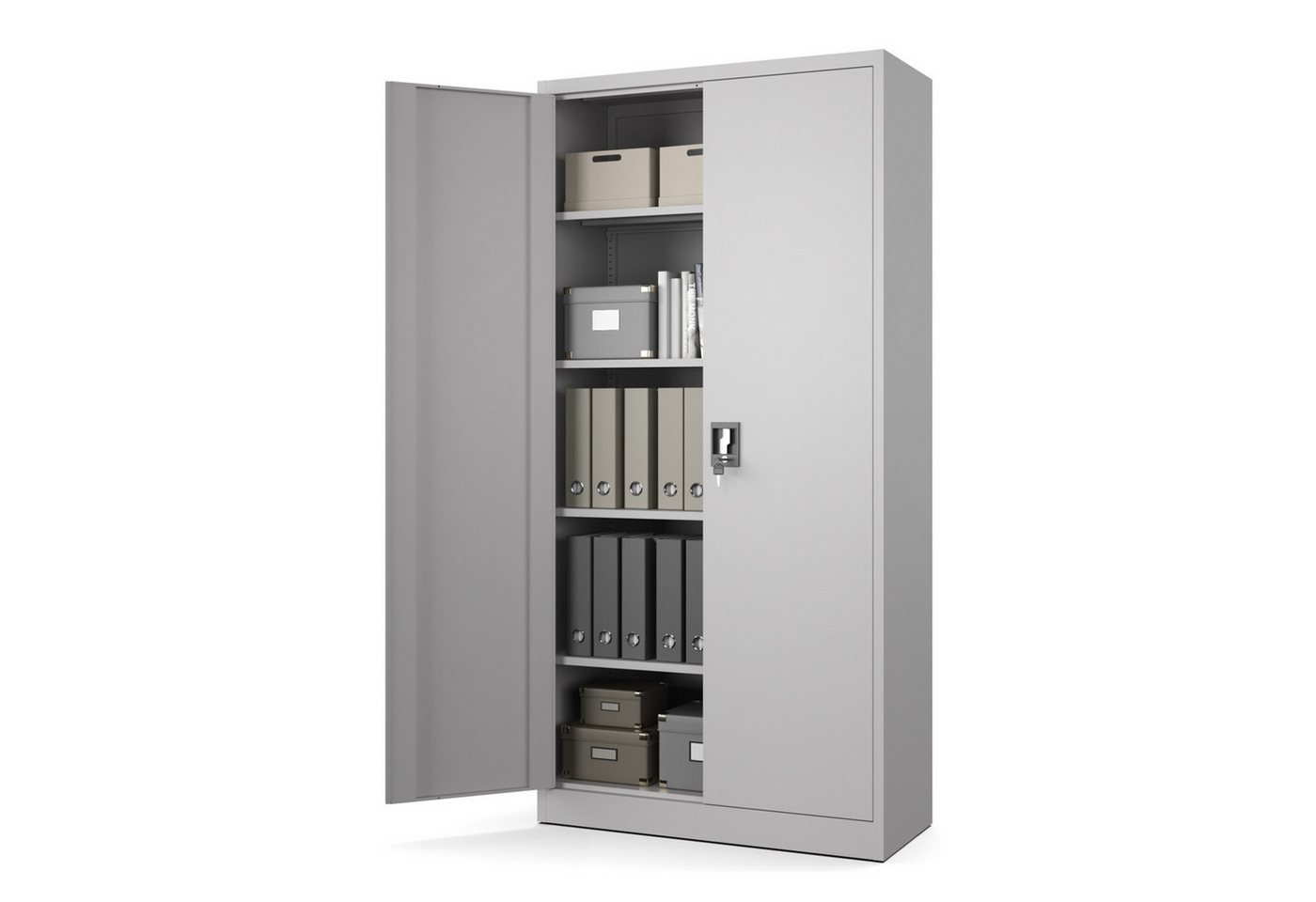 Muralo Aktenschrank Metallschrank für Dokumente, Doppeltür mit Schloss, ideal für Büro (1-St., 50 kg Traglast, 185×90×40 cm) Zwei Schlüssel, Doppeltür, passt 50 Ordner, 4 verstellbare Regale Bild 5