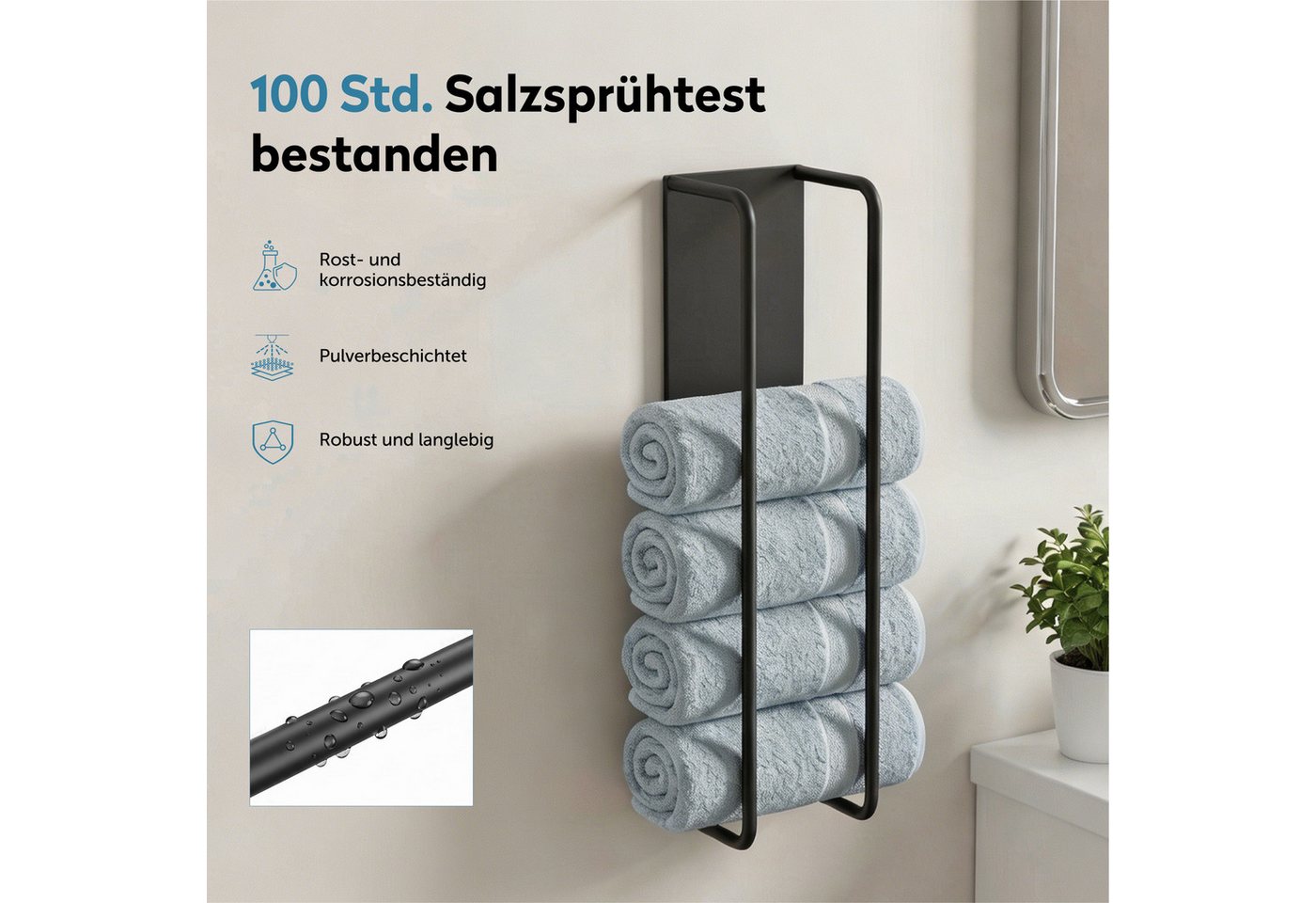 doporro Handtuchhalter Handtuchstange ohne Bohren selbstklebend aus Metall 40cm Tavrin-03, Horizontal und vertikale benutzt möglich Bild 3