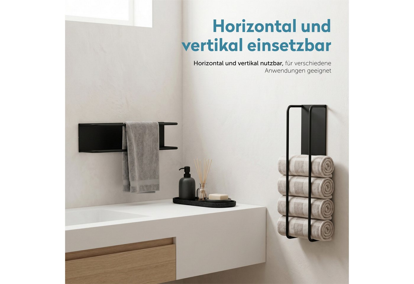 doporro Handtuchhalter Handtuchstange ohne Bohren selbstklebend aus Metall 40cm Tavrin-03, Horizontal und vertikale benutzt möglich Bild 5