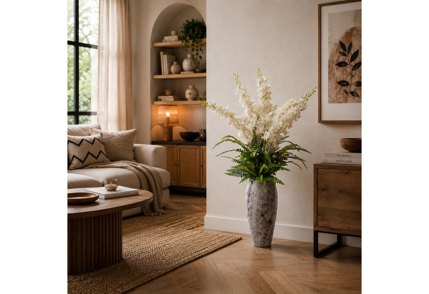 Kunstpflanze Blumengesteck künstlich mit Vase 104cm, UNUS HOME, Kunstblume, Kunstpflanze, mit Vase