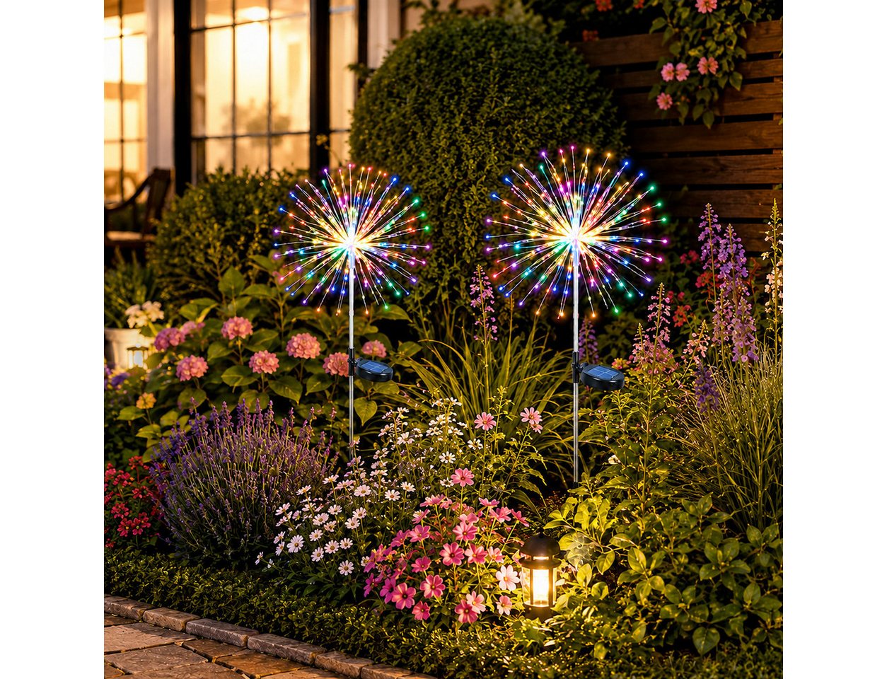 Fyrove LED Solarleuchte LED Solarleuchte Solarlampen Garten 420 LED Feuerwerk Solarleuchten, gartendeko, solarlampen für außen, Bunt, Warmweiß, Tageslichtweiß, Leuchtmittel, Wetterfest Pusteblume Solarlampen 8 Modi mit Erdspieß Bild 2