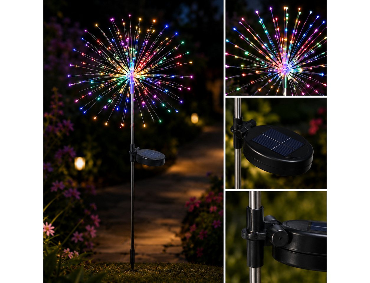 Fyrove LED Solarleuchte LED Solarleuchte Solarlampen Garten 420 LED Feuerwerk Solarleuchten, gartendeko, solarlampen für außen, Bunt, Warmweiß, Tageslichtweiß, Leuchtmittel, Wetterfest Pusteblume Solarlampen 8 Modi mit Erdspieß Bild 4