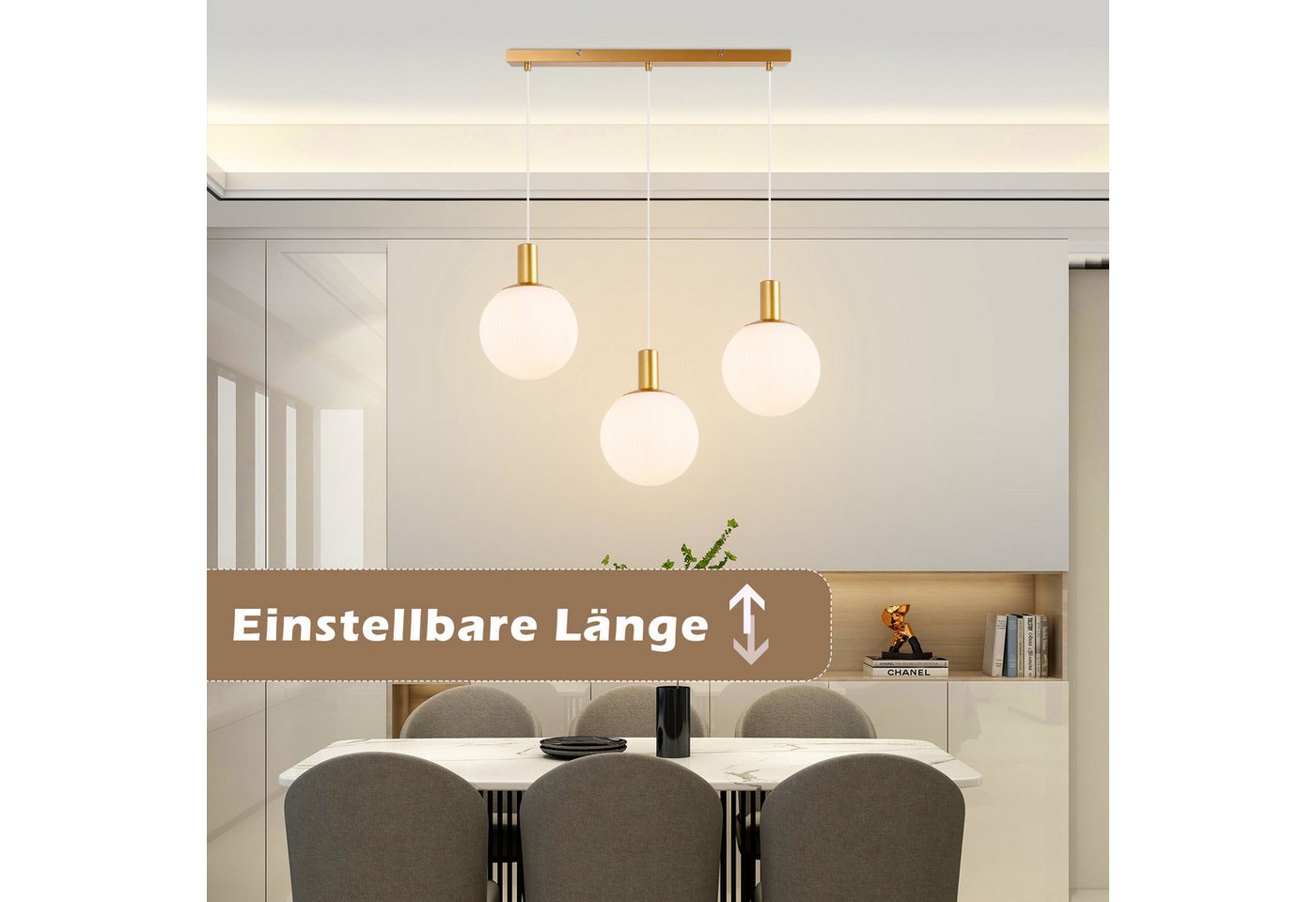 ZMH Pendelleuchte Esstisch 3/4 flammig, Hängeleuchte E27, höhenverstellbare Hängelampe, Höhenverstellbar, ohne Leuchtmittel, 182CM Retro Hängeleuchte für Wohnzimmer Bild 2