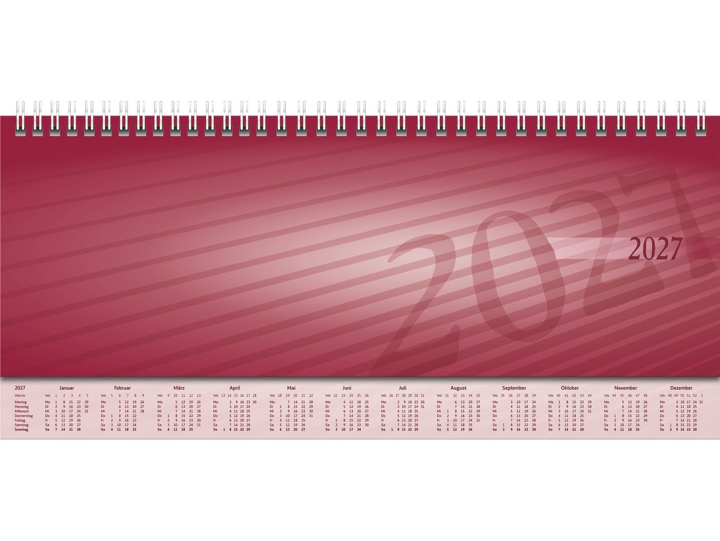 Baier & Schneider Querkalender Querterminbuch Sequenz 2027 mit Wire O Bindung bordeaux, verlängerte Rückwand Bild 2