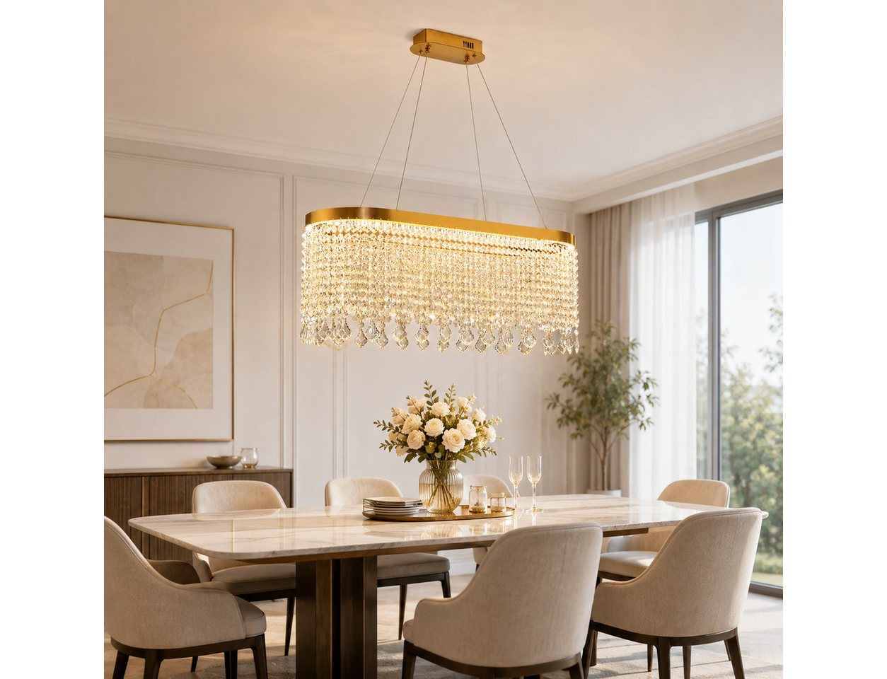 Fyrove Deckenleuchte Kristall Pendelleuchte, dimmbare Hängelampe 80cm, App & Fernbedienung, LED fest integriert, 70W, 3000K-5700K Bild 3