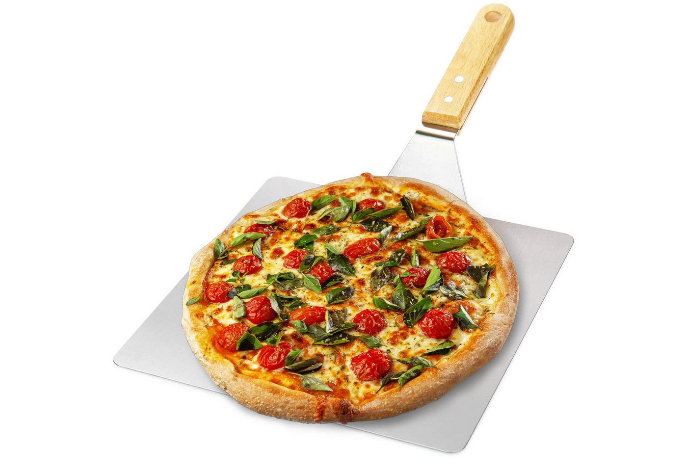 com-four Pizzaschieber Pizzaschaufel aus rostfreiem Edelstahl, Pizza- und Kuchenheber mit Holzgriff Bild 3