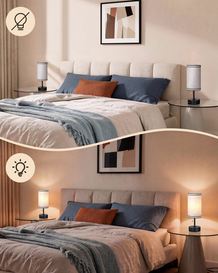 EDISHINE LED Nachttischlampe 2er-Set Tischleuchten mit USB, Dekolampen, LED wechselbar, warmweiß, kleine Tischlampe mit Ladefunktion, Metall-Zugschalter Bild 4