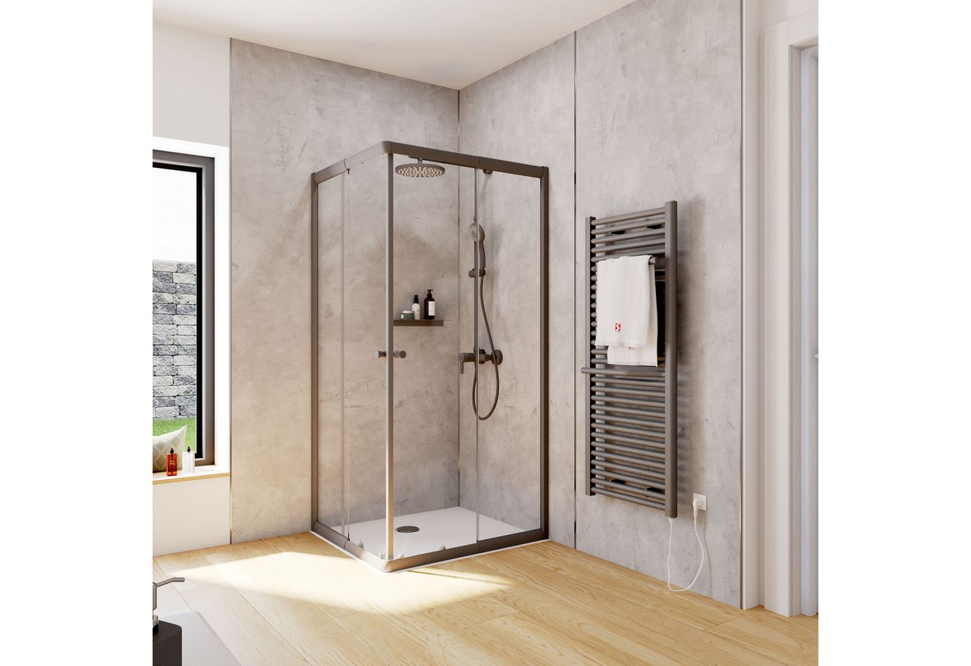 Schulte Eckdusche Corner, BxT: 80x90 cm, Sicherheitsglas, Eckeinstieg mit Schiebetüren, 180 cm hoch Klar Hell Profil Schwarz Bild 3