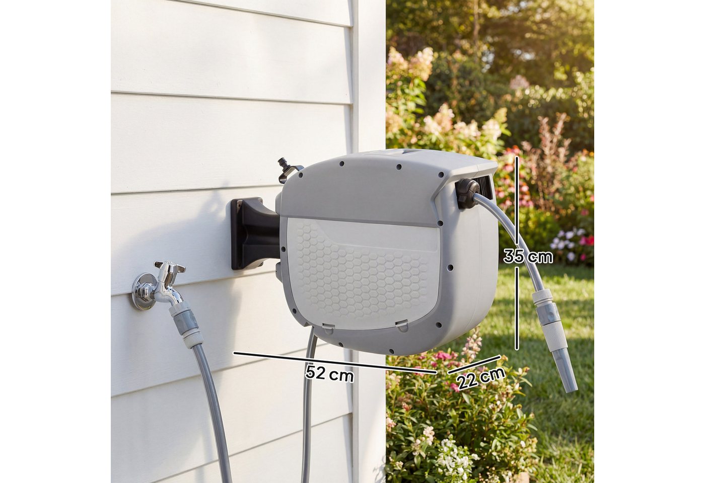 Outsunny Schlauchtrommel Gartenschlauch 20 m, 180° schwenkbar Wasserschlauchaufroller, (Schlauchaufroller, 1-tlg., Schlauchbox), Grau Bild 2