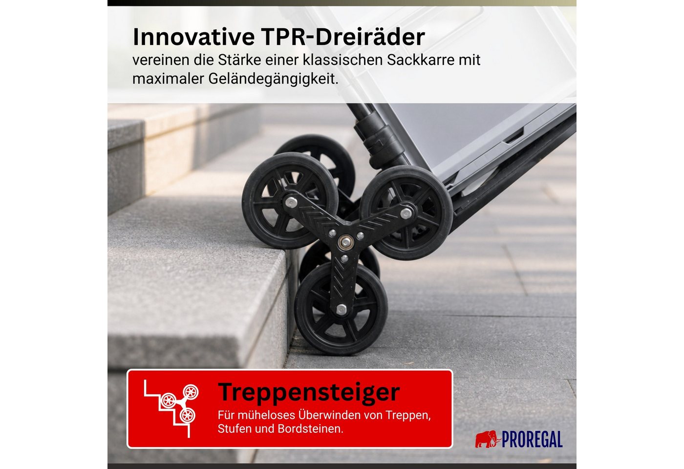 PROREGAL® Sackkarre ELEPHANT mit Profi-Alu-Rahmen klappbar ergonomisch Vollgummibereifung, Klappbare Sackkarre Transportkarre Staplerkarre hohe Traglast Bild 2