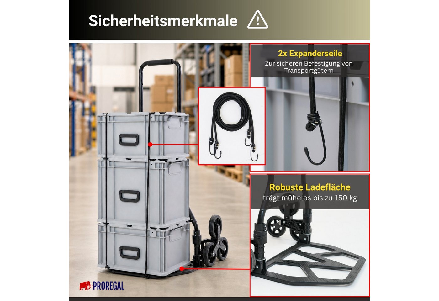 PROREGAL® Sackkarre ELEPHANT mit Profi-Alu-Rahmen klappbar ergonomisch Vollgummibereifung, Klappbare Sackkarre Transportkarre Staplerkarre hohe Traglast Bild 5