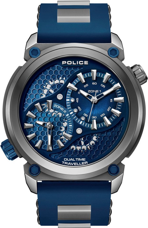 Police Multifunktionsuhr BOA PEWGM0071803, Quarzuhr, Armbanduhr, Herrenuhr, Silikonarmband, analog, Dualzeit