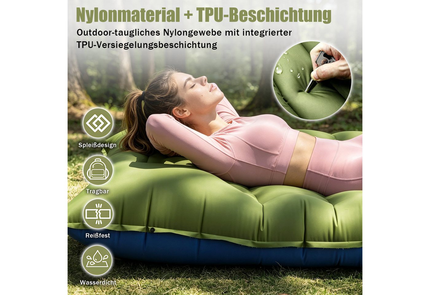 AKKEE Isomatte Outdoor, Isomatte Camping Outdoor, Isomatte Ultraleicht 198 x 68 cm, Outdoor Camping Schlafmatte Aufblasbar Sleeping Pad