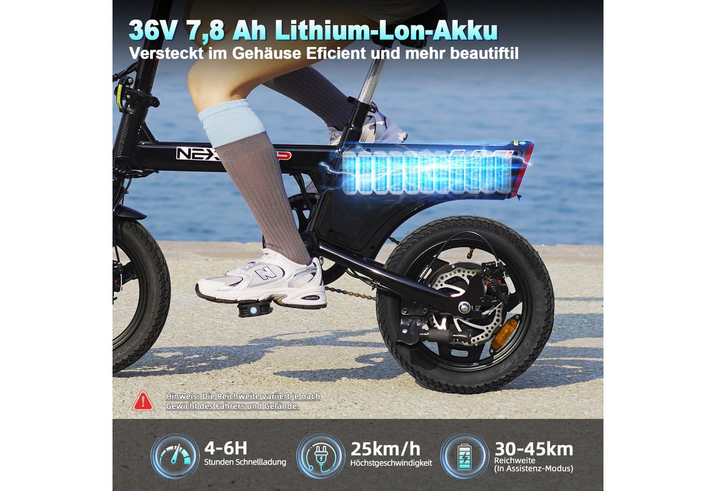 RAOO MIN E-Bike 250W Elektrofahrrad, max. 45km, 3 Fahrmodi, Scheibenbremsen, LCD