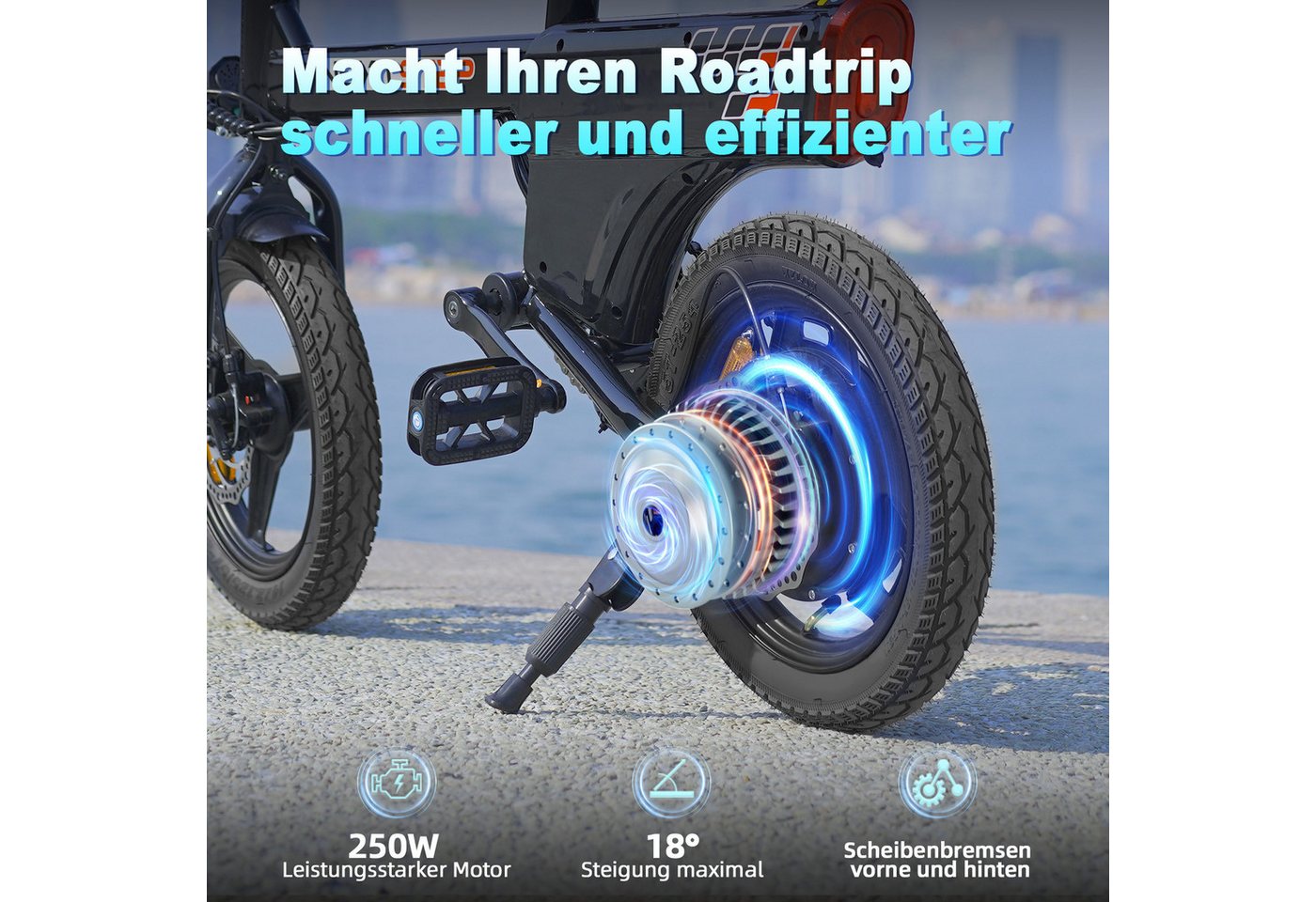 RAOO MIN E-Bike 250W Elektrofahrrad, max. 45km, 3 Fahrmodi, Scheibenbremsen, LCD Bild 5
