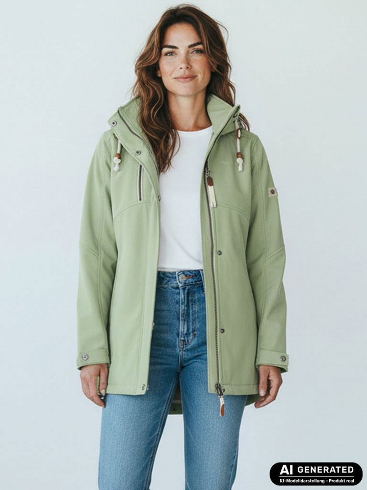 Dry Fashion Softshellmantel Büsum Damen Softshelljacke Fleece-Innenfutter - Mantel Jacke Outdoor Atmungsaktiv, Verstellbare & abnehmbare Kapuze, 2-Wege-Reißverschluss Bild 2