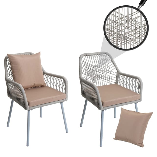 MCW Gartenstuhl O12 2er-Set Sitz-/Rückenpolster Aluminium Grau Bezug Taupe