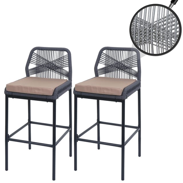 MCW Barhocker O21 2er-Set Anthrazit Kissen Taupe