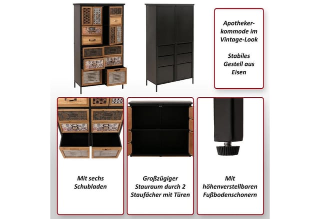 MCW Apothekerkommode O80 Natur/Bunt Metalloptik