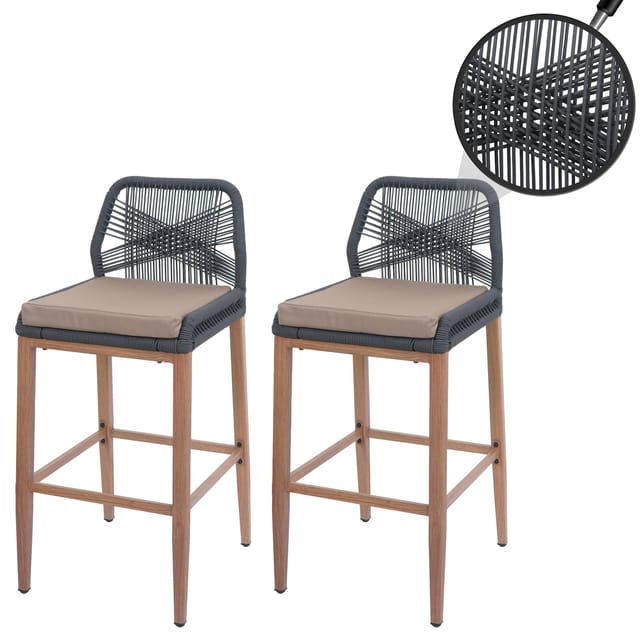 MCW Barhocker O21 2er-Set Anthrazit Kissen Taupe Holz-Optik