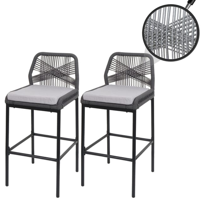 MCW Barhocker O21 2er-Set Anthrazit Kissen Hellgrau