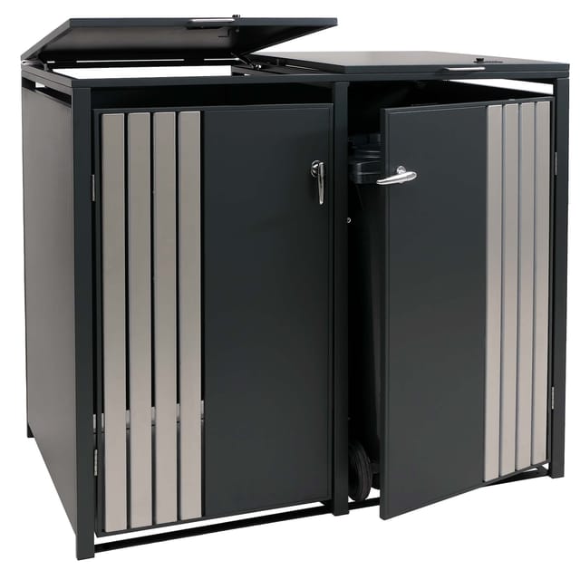 MCW 2er-Mülltonnenverkleidung O67 Anthrazit Edelstahl 122x132x84cm