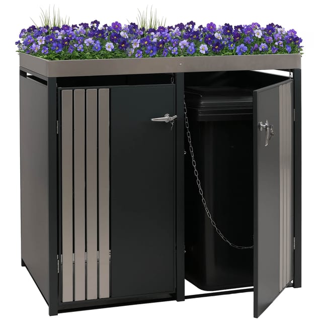 MCW 2er-Mülltonnenverkleidung O67 Anthrazit Edelstahl 125x132x84cm