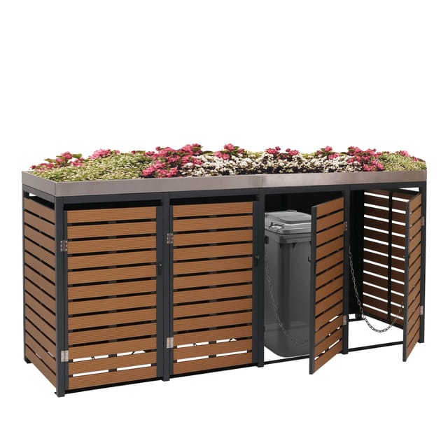 MCW 4er Mülltonnenverkleidung K14 Teak-Optik 124x265x84cm