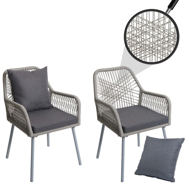 MCW Gartenstuhl O12 2er-Set Sitz-/Rückenpolster Aluminium Grau Bezug Dunkelgrau