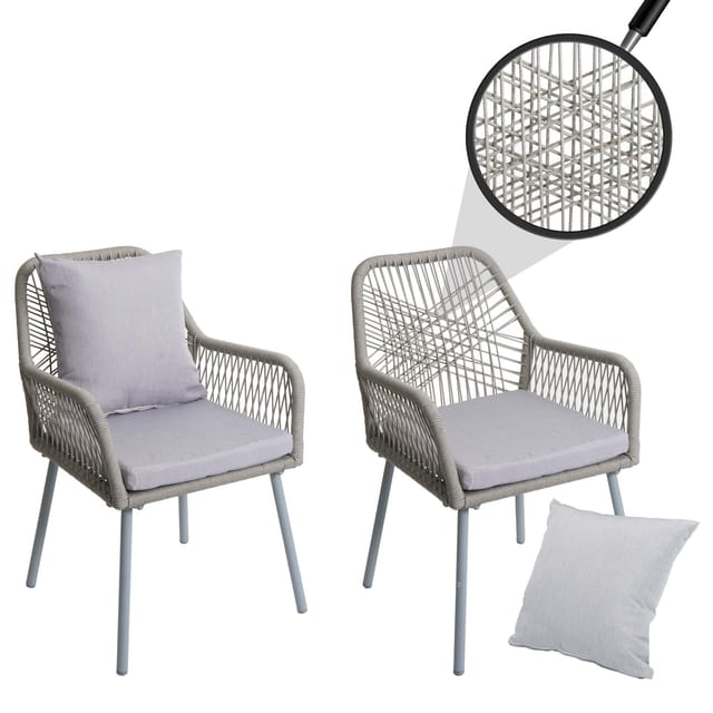 MCW Gartenstuhl O12 2er-Set Sitz-/Rückenpolster Aluminium Grau Bezug Grau