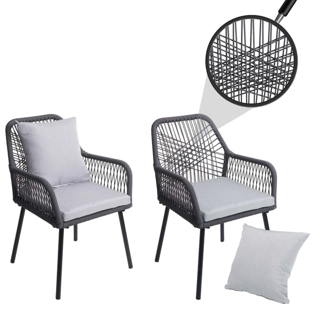 MCW Gartenstuhl O12 2er-Set Sitz-/Rückenpolster Aluminium Anthrazit Bezug Grau