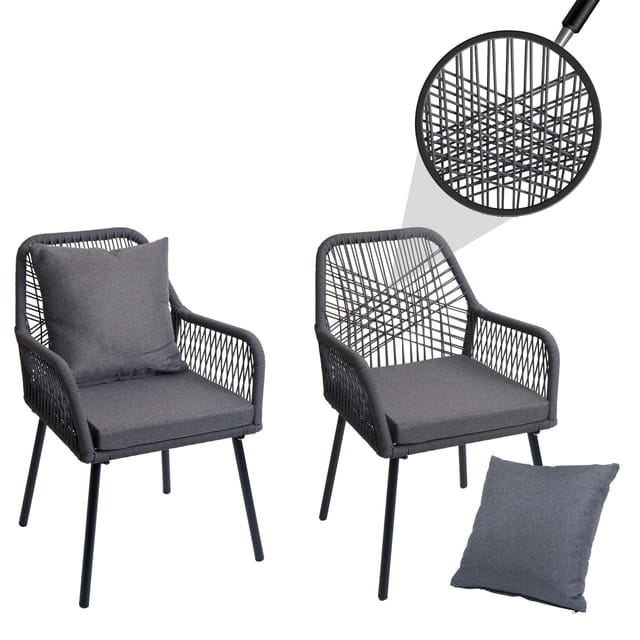 MCW Gartenstuhl O12 2er-Set Sitz-/Rückenpolster Aluminium Anthrazit Bezug Dunkelgrau