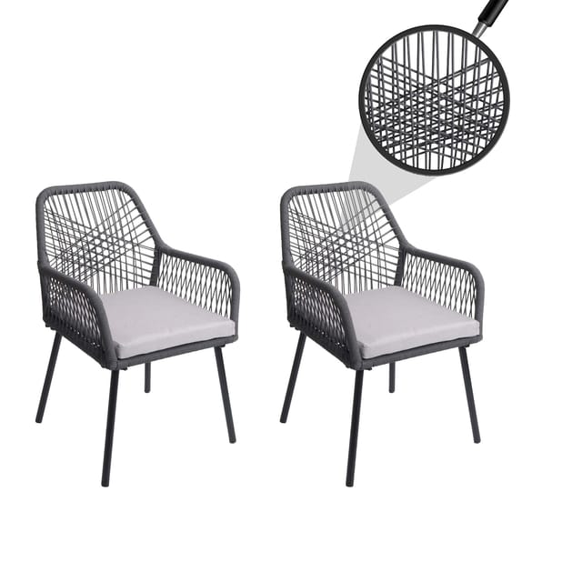 MCW Gartenstuhl O12 2er-Set Sitzpolster Aluminium Anthrazit Bezug Grau