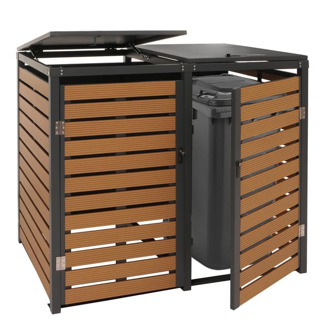 MCW 2er Mülltonnenverkleidung K14 Teak-Optik 119x134x84cm