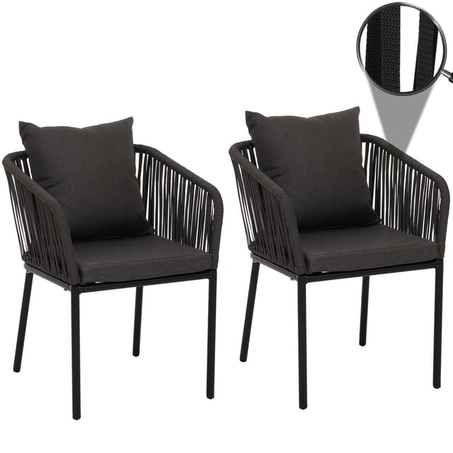 MCW Gartenstuhl N41 2er-Set Anthrazit Kissen Dunkelgrau