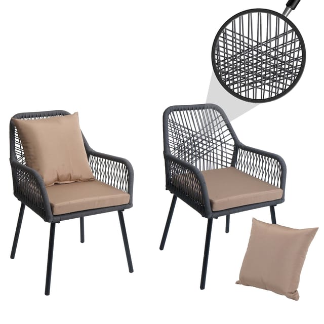 MCW Gartenstuhl O12 2er-Set Sitz-/Rückenpolster Aluminium Anthrazit Bezug Taupe
