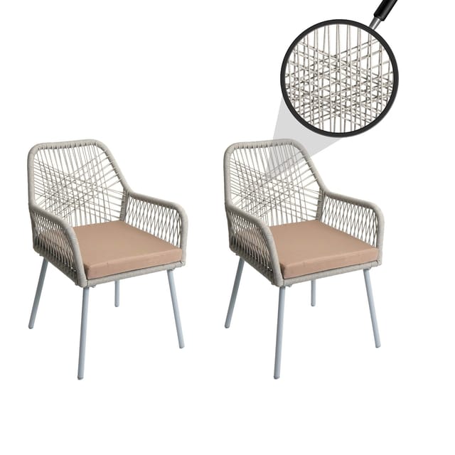 MCW Gartenstuhl O12 2er-Set Sitzpolster Aluminium Grau Bezug Taupe