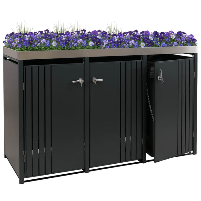 MCW 3er-Mülltonnenverkleidung O67 Anthrazit 125x196x84cm