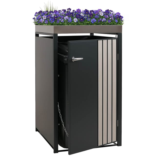 MCW 1er-Mülltonnenverkleidung O67 Anthrazit Holzoptik Hell 125x68x84cm