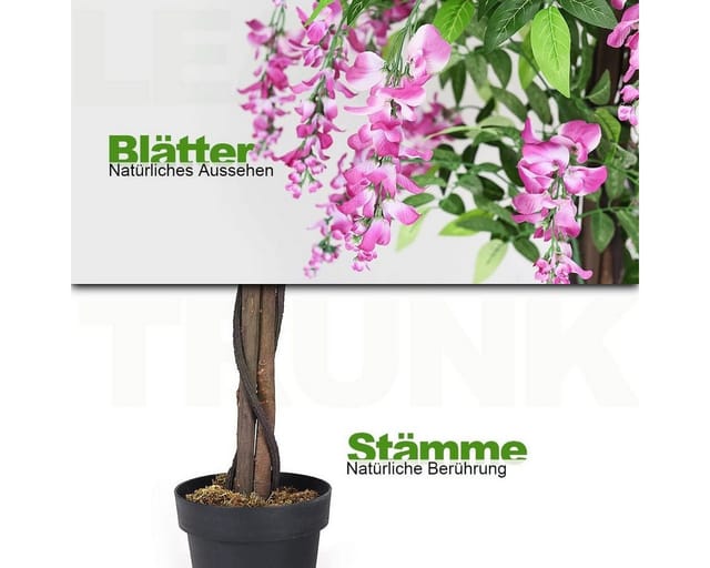 Costway Kunstpflanze mit Natürlichen Blättern & 2 Stämmen 180 cm