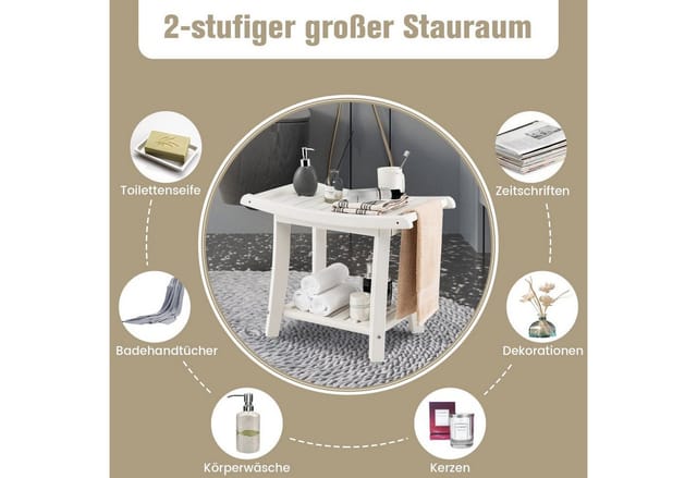 Costway Duschbank Bad mit Ablage Bis 170 kg Weiß 60,5 x 34 x 48 cm