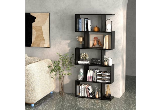 Costway Bücherregal mit 5 Ebenen Aus Holz 70 x 23.5 x 158 cm Schwarz